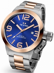 TW Steel Canteen Men's Silver & Rose Gold 45mm Watch Blue Dial (CB141)