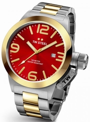 TW Steel Canteen Men's Silver & Gold 45mm Quartz Watch Red Dial (CB71)
