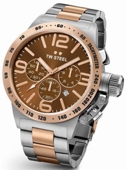 Fake AAA TW Steel Canteen Mens Silver & Rose Gold 45mm Chronograph Watch Brown Dial CB153 Watch