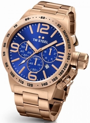 TW Steel Canteen Men's Rose Gold 45mm Chronograph Watch Blue Dial (CB183)