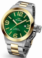 TW Steel Canteen Men's Silver & Gold 50mm Quartz Watch Green Dial (CB62)