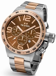 TW Steel Canteen Mens Silver & Rose Gold 50mm Chronograph Watch Brown Dial CB154