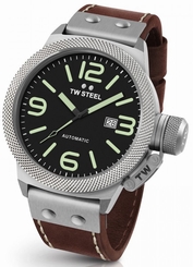TW Steel Canteen Mens Silver 45mm Automatic Watch Brown Leather Strap CS25