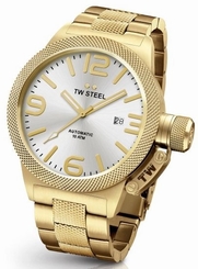 TW Steel Canteen Men's Gold 45mm Automatic Movement Watch Silver Dial (CB85)
