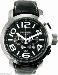 TW STEEL TW51 GRANDEUR Chrono Black and Steel 48mm Watch NEW! Fast Shipping!