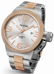 TW Steel Canteen Mens Silver & Rose Gold 45mm Automatic Watch Silver Dial CB125