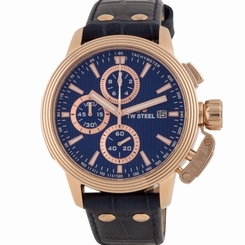 NEW TW Steel CEO Adesso CE7015 Rose Gold Case with Blue Leather Chrono Watch