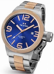 TW Steel Canteen Mens Silver & Rose Gold 50mm Automatic Watch Blue Dial CB146
