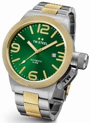 TW Steel Canteen Mens Silver & Gold 50mm Automatic Watch Green Dial CB66
