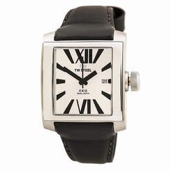 TW Steel CE3001 Men's Silver Dial Grey Leather Strap Quartz Watch