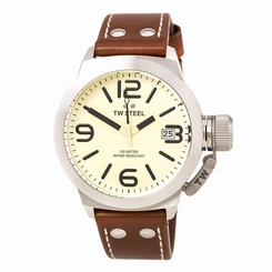 TW Steel TW1R Gent's CEO Cream Dial Brown Leather Strap Date Watch