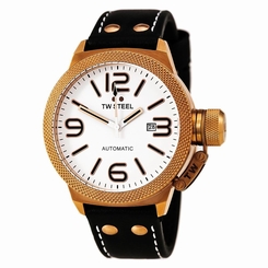 TW Steel Gent's TWA960 Canteen White Dial Automatic Black Leather Bend Watch