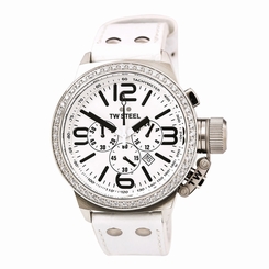 TW Steel TW10 Gent's Chrono White Dial White Leather Band Watch