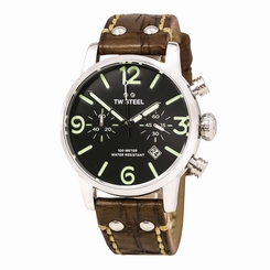 TW Steel MS13 Gent's Black Dial Brown Leather Strap Chrono Watch