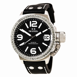 TW Steel Lady's TW37 Canteen Swarovski Crystal Black Dial Black Strap Watch