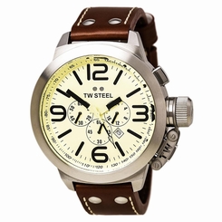 TW Steel TW3 Men's Canteen Cream Dial Black Leather Strap Chronograph Date Watch