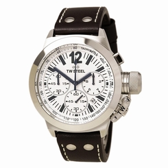 TW Steel CE1007 Men's CEO Canteen White Dial Chrono Brown Leather Strap Watch