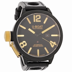 U-Boat Classico Mens Black Ceramic Case Leather Strap Swiss Automatic Watch 1215