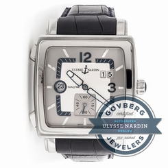 Ulysse Nardin Quadrato Dual Time 243-92-601 Auto Steel Mens Strap Watch Date