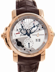 Ulysse Nardin Sonata Chiming Alarm 42mm Rose Gold Brown Strap Mens Watch 676-88