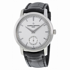 Vacheron Constantin Traditionnelle Silver Dial Black Leather Mens Watch 7630007336647
