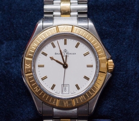 BAUME & MERCIER 18K GOLD BEZEL STAINLESS DATE MEN'S WATCH MV 045045