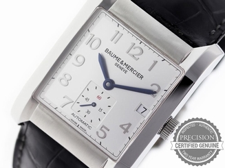 BAUME & MERCIER HAMPTON SWISS AUTOMATIC SILVER DIAL TANK DATE LEATHER MOA10026