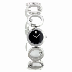 LADIES MOVADO 0605815 QUARTZ BLACK DIAL SAPPHIRE CRYSTAL SS WATCH
