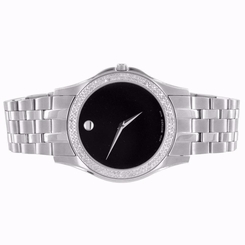 Movado Corporate Exclusive Watch 1.0 Ct Diamonds Black Dial Swiss Made Mens 38mm