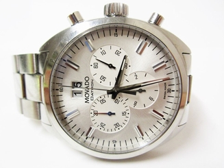 Movado Mens "Datron" Chronograph Stainless Steel Silver Dial Watch - 0606477