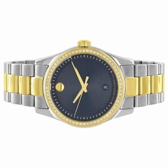 Diamond Movado Mens Watch 2 Tone Museum Edition 0606483 Analog Gold / Silver