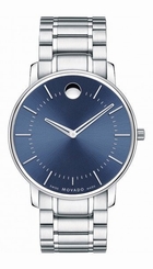 New! Movado TC Thin Blue Dial Stainless Steel Bracelet Men's Watch 0606688