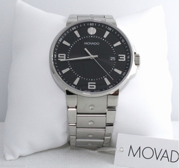 New! Movado Men's SE Pilot Black Dial Stainless Steel Bracelet Watch 0606761