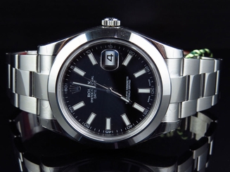 Mens New 41 MM Black Stick Dial Rolex DateJust II 2 116300 Smooth Bezel Watch