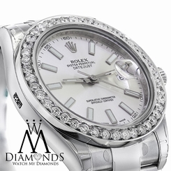 MENS ROLEX DATEJUST II SILVER DIAL 41MM  AUTOMATIC WATCH DIAMOND BEZEL 116300
