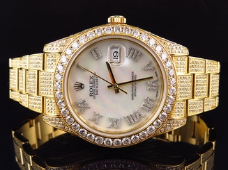 Mens New 41 MM Rolex Date Just II 2 Flooded With Genuine Diamonds Yellow Gold