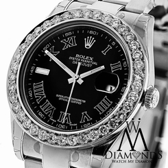 MENS ROLEX DATEJUST II BLACK 41MM AUTOMATIC WATCH DIAMOND BEZEL 116300