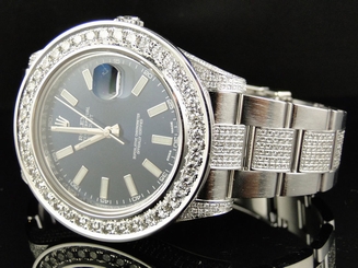 Custom Mens New 41 MM Blue Rolex Date Just II 2 With Genuine Diamonds 10 Ct