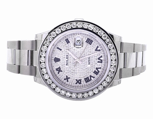 Mens 41 MM Custom Datejust II 2 Watch with 9.5 Ct Diamond and Pave Diamond Dial