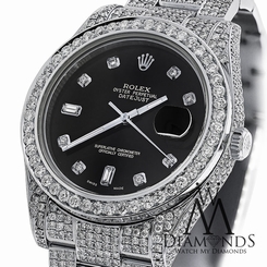 DIAMOND ROLEX DATEJUST II 116300 41MM STAINLESS STEEL WATCH BLACK DIAMOND DIAL