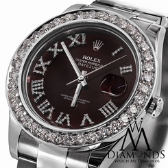 ROLEX DATEJUST II RED ROMAN DIAMOND DIAL 41MM WATCH DIAMOND BEZEL 116300
