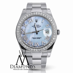  ROLEX DATEJUST II ICE BLUE ROMAN NUMERAL DIAL 41MM WATCH DIAMOND BEZEL 116300 