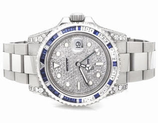 Mens Stainless Steel Rolex GMT Master II 40 MM 116710 Sapphire and Diamond Watch