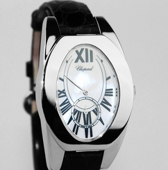 CHOPARD OVALE CLASSIQUE 18K SOLID WHITE GOLD 127482 1001 MOP SAPPHIRE NEW BOX