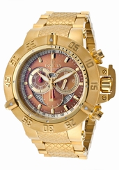 New Mens Invicta 14455 Subaqua Chronograph Copper Dial Gold Tone Bracelet Watch