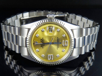 Mens Rolex Datejust 18K S.Steel Fluted Bezel 36MM Presidential Diamond Watch