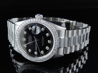 Mens Stainless Steel Rolex Datejust Presidential 36 MM Black Dial Watch 2.5 Ct