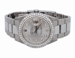 Mens Stainless Steel Rolex Datejust Oyster 36 MM Silver Dial Diamond Watch 2.5Ct