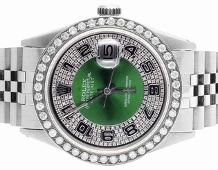 Mens Rolex Datejust S.Steel 36 MM Jubilee Green Dial Diamond Watch 3.25 Ct