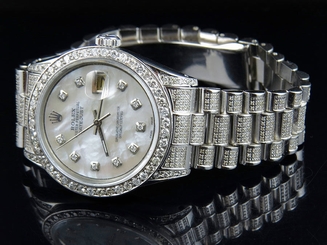 Mens Stainless Steel Rolex Datejust Presidential 36 MM Mother Pearl Watch 6.9 Ct